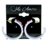White & Multi Colored Metal Crystal-Hoop-Earrings With Crystal Accents #478