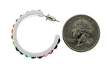 White & Multi Colored Metal Crystal-Hoop-Earrings With Crystal Accents #478
