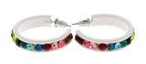 White & Multi Colored Metal Crystal-Hoop-Earrings With Crystal Accents #478
