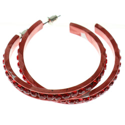 Red & White Colored Metal Crystal-Hoop-Earrings With Crystal Accents #328