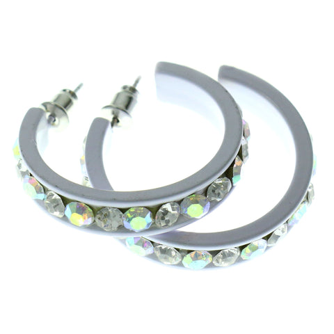 Colorful  AB Finish Crystal-Hoop-Earrings With Crystal Accents #484