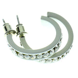 White & Clear Colored Metal Crystal-Hoop-Earrings With Crystal Accents #485