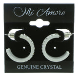 White & Clear Colored Metal Crystal-Hoop-Earrings With Crystal Accents #485