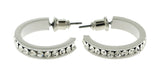 White & Clear Colored Metal Crystal-Hoop-Earrings With Crystal Accents #485