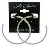 White & Yellow Colored Metal Crystal-Hoop-Earrings With Crystal Accents #486