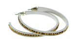 White & Yellow Colored Metal Crystal-Hoop-Earrings With Crystal Accents #486