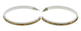 White & Yellow Colored Metal Crystal-Hoop-Earrings With Crystal Accents #486