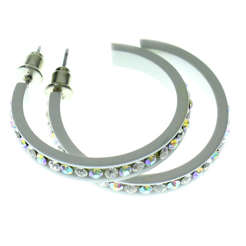 Colorful  AB Finish Crystal-Hoop-Earrings With Crystal Accents #489