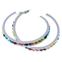 White & Multi Colored Metal Crystal-Hoop-Earrings With Crystal Accents #490