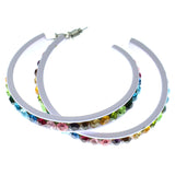 White & Multi Colored Metal Crystal-Hoop-Earrings With Crystal Accents #490