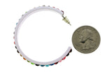 White & Multi Colored Metal Crystal-Hoop-Earrings With Crystal Accents #490