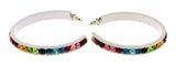 White & Multi Colored Metal Crystal-Hoop-Earrings With Crystal Accents #490