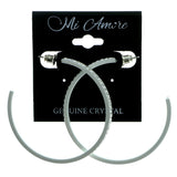 White & Clear Colored Metal Crystal-Hoop-Earrings With Crystal Accents #491