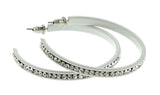 White & Clear Colored Metal Crystal-Hoop-Earrings With Crystal Accents #491