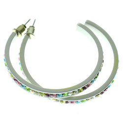 White & Multi Colored Metal Crystal-Hoop-Earrings With Crystal Accents #495