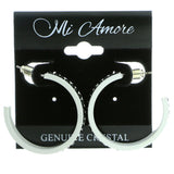 White & Black Colored Metal Crystal-Hoop-Earrings With Crystal Accents #497