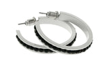 White & Black Colored Metal Crystal-Hoop-Earrings With Crystal Accents #497