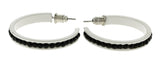 White & Black Colored Metal Crystal-Hoop-Earrings With Crystal Accents #497