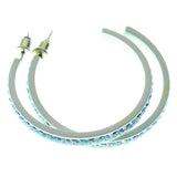 White & Blue Colored Metal Crystal-Hoop-Earrings With Crystal Accents #498