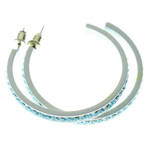 White & Blue Colored Metal Crystal-Hoop-Earrings With Crystal Accents #498
