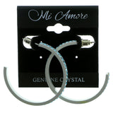 White & Blue Colored Metal Crystal-Hoop-Earrings With Crystal Accents #498