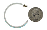 White & Blue Colored Metal Crystal-Hoop-Earrings With Crystal Accents #498