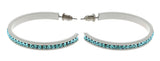 White & Blue Colored Metal Crystal-Hoop-Earrings With Crystal Accents #498