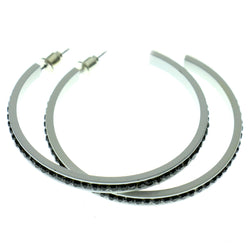 White & Black Colored Metal Crystal-Hoop-Earrings With Crystal Accents #499