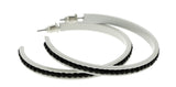 White & Black Colored Metal Crystal-Hoop-Earrings With Crystal Accents #499