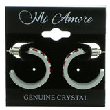White & Red Colored Metal Crystal-Hoop-Earrings With Crystal Accents #501
