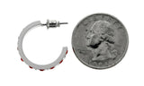 White & Red Colored Metal Crystal-Hoop-Earrings With Crystal Accents #501