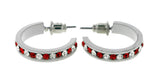 White & Red Colored Metal Crystal-Hoop-Earrings With Crystal Accents #501