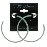 White & Blue Colored Metal Crystal-Hoop-Earrings With Crystal Accents #503