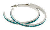 White & Blue Colored Metal Crystal-Hoop-Earrings With Crystal Accents #503