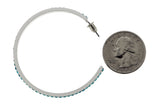 White & Blue Colored Metal Crystal-Hoop-Earrings With Crystal Accents #503