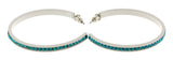 White & Blue Colored Metal Crystal-Hoop-Earrings With Crystal Accents #503