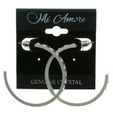 White & Red Colored Metal Crystal-Hoop-Earrings With Crystal Accents #504