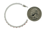 White & Red Colored Metal Crystal-Hoop-Earrings With Crystal Accents #504