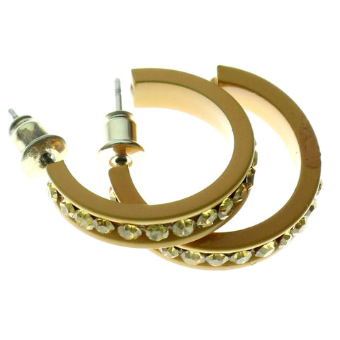 Brown & Yellow Colored Metal Crystal-Hoop-Earrings With Crystal Accents #506