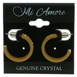 Brown & Yellow Colored Metal Crystal-Hoop-Earrings With Crystal Accents #506