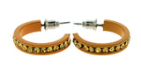 Brown & Yellow Colored Metal Crystal-Hoop-Earrings With Crystal Accents #506