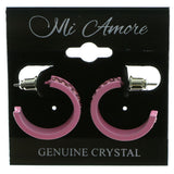 Pink Metal Crystal-Hoop-Earrings With Crystal Accents #508