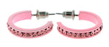 Pink Metal Crystal-Hoop-Earrings With Crystal Accents #508