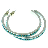 White & Blue Colored Metal Crystal-Hoop-Earrings With Crystal Accents #509