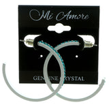 White & Blue Colored Metal Crystal-Hoop-Earrings With Crystal Accents #509