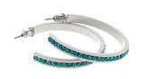 White & Blue Colored Metal Crystal-Hoop-Earrings With Crystal Accents #509