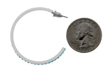 White & Blue Colored Metal Crystal-Hoop-Earrings With Crystal Accents #509