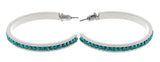 White & Blue Colored Metal Crystal-Hoop-Earrings With Crystal Accents #509