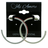 White & Red Colored Metal Crystal-Hoop-Earrings With Crystal Accents #510