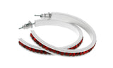 White & Red Colored Metal Crystal-Hoop-Earrings With Crystal Accents #510